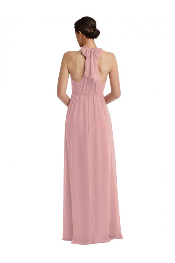 Purchase Long Sleeveless Halter Neck A-Line Soft Chiffon Maxi Evening Dress Canada
