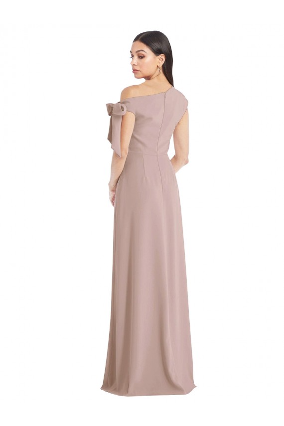 Purchase Long Sleeveless Off the Shoulder A-Line Dusty Pink Stretch Crepe Evening Dress Canada