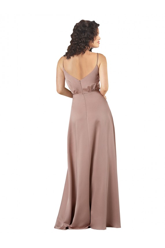 Purchase Long Sleeveless V-Neck A-Line Silky Satin Evening Gown Canada
