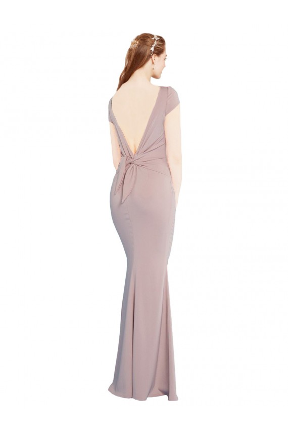Purchase Long Cap Sleeves Boat Neck Mermaid Stretch Crepe Evening Dress Canada