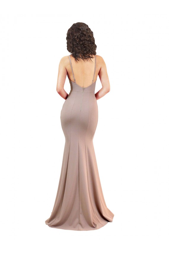 Purchase Long Sleeveless V-Neck Mermaid Stretch Crepe Low Back Sexy Evening Dress Canada