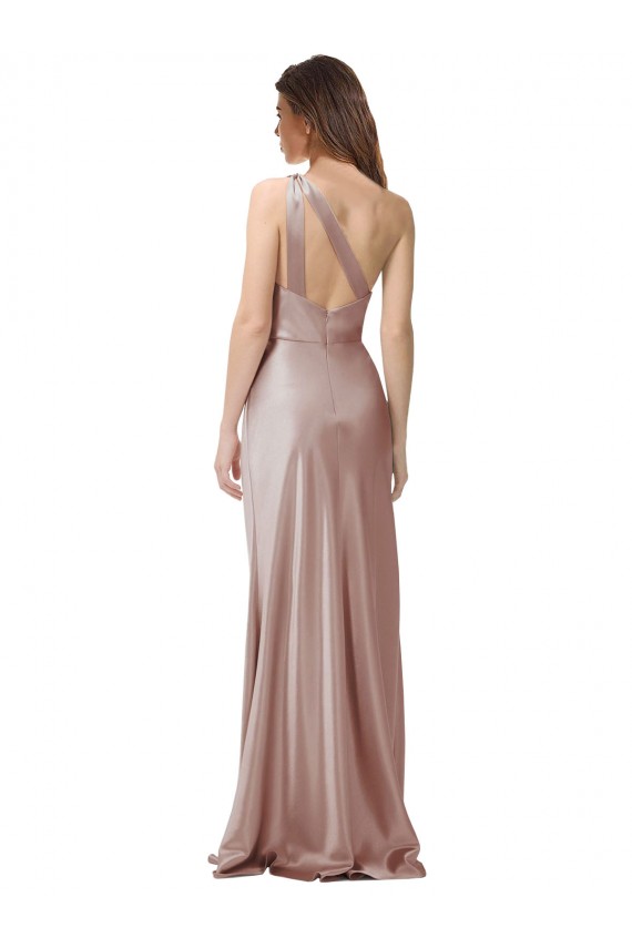 Purchase Long Sleeveless One Shoulder Sheath Stretch Satin Dusty Pink Evening Dress Canada