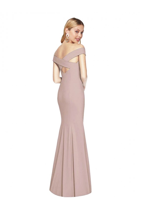Purchase Long Sleeveless Off the Shoulder Trumpet Stretch Crepe Open Back Semi Formal Evening Dress Canada