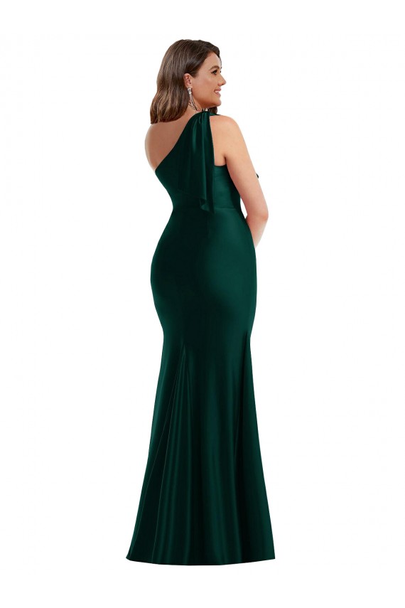 Purchase Long Sleeveless One Shoulder Mermaid Silky Satin Ever Green Plus Size Evening Dress Canada