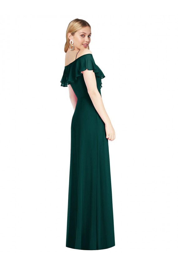 Purchase Long Cold Shoulder Spaghetti Straps Trumpet Ever Green Soft Chiffon Maxi Evening Dress Canada