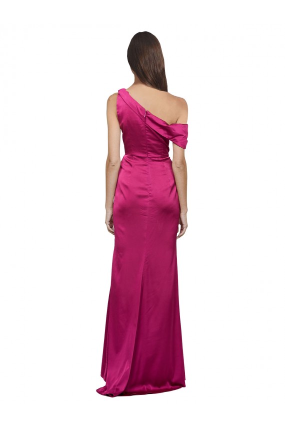 Purchase Long Sleeveless One Shoulder A-Line Stretch Satin Fuchsia Evening Dress Canada