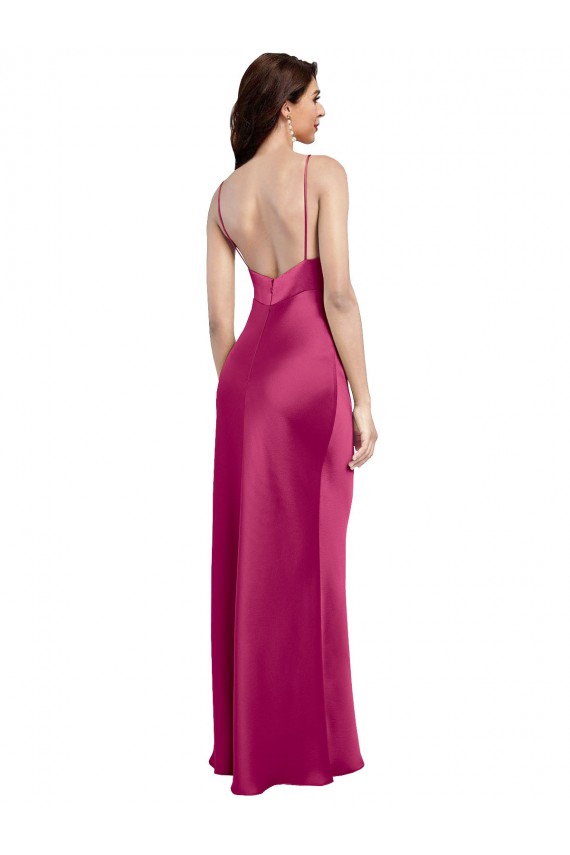 Purchase Long Sleeveless Spaghetti Straps A-Line Stretch Satin Sexy Evening Dress Canada