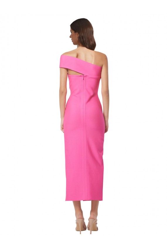 Purchase Midi Length Sleeveless One Shoulder Sheath Stretch Crepe Fuchsia Evening Dress Canada