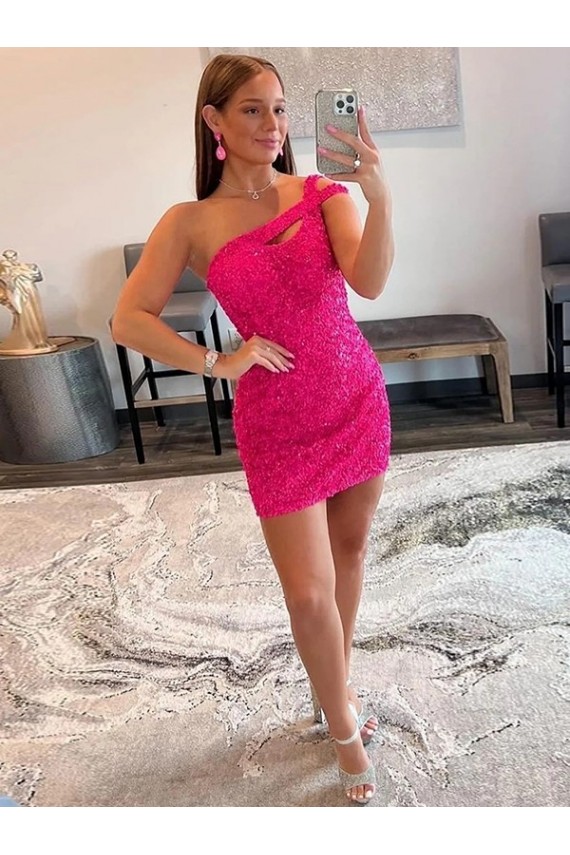 Purchase Short Sleeveless One Shoulder Sheath Velvet Sequin Short Evening Dress Canada