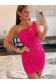 Purchase Short Sleeveless One Shoulder Sheath Velvet Sequin Short Evening Dress Canada