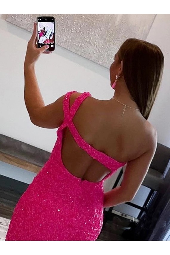 Purchase Short Sleeveless One Shoulder Sheath Velvet Sequin Short Evening Dress Canada
