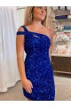 Purchase Short Sleeveless One Shoulder Sheath Velvet Sequin Short Evening Dress Canada
