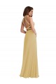 Purchase Long Sleeveless Halter Neck A-Line Soft Chiffon Gold Maxi Evening Dress Canada