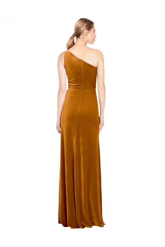 Purchase Long Sleeveless One Shoulder A-Line Stretch Velvet Evening Dress Canada