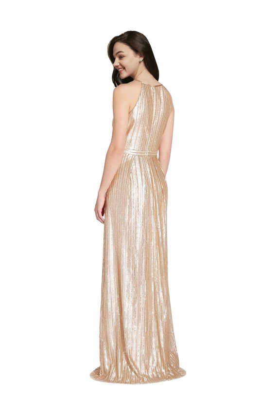 Purchase Long Sleeveless Halter Neck Sheath Sequin Evening Dress Canada