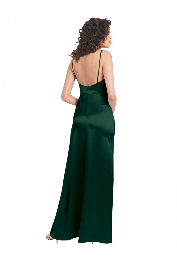 Purchase Long Sleeveless Scoop Neck A-Line Stretch Satin Hunter Evening Dress Canada