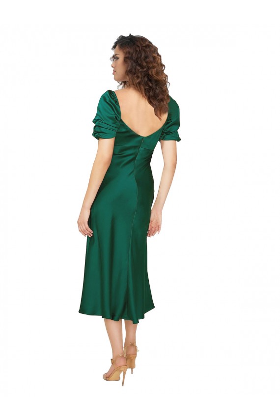 Purchase Midi Length Short Sleeves Sweetheart A-Line Silky Satin Evening Dress Canada