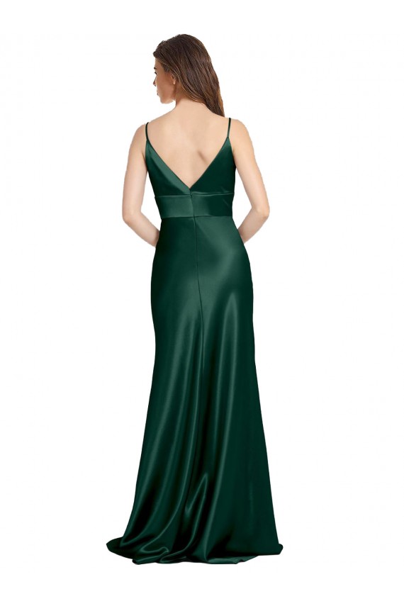 Purchase Long Sleeveless Spaghetti Straps Sheath Stretch Satin Evening Dress Canada