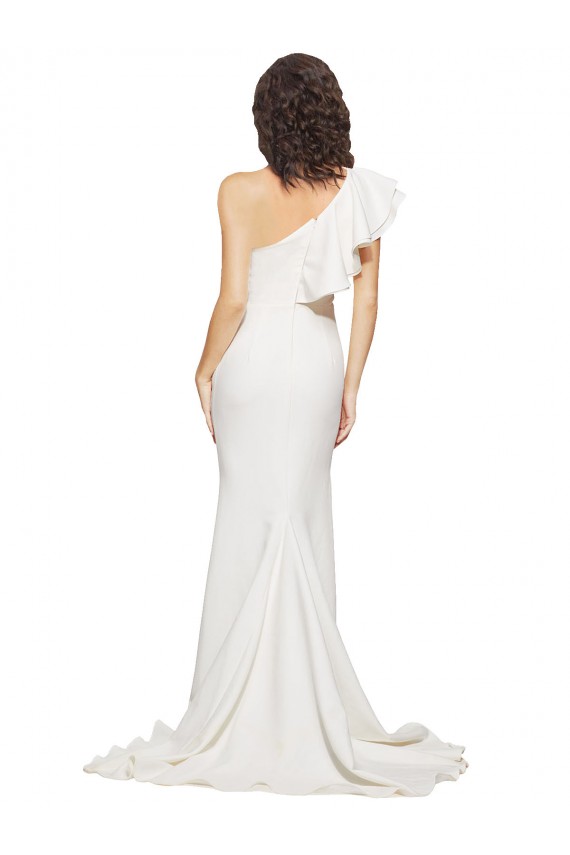 Purchase Sweep Train Sleeveless One Shoulder Sheath Stretch Crepe Ivory Semi Formal Evening Dress Canada