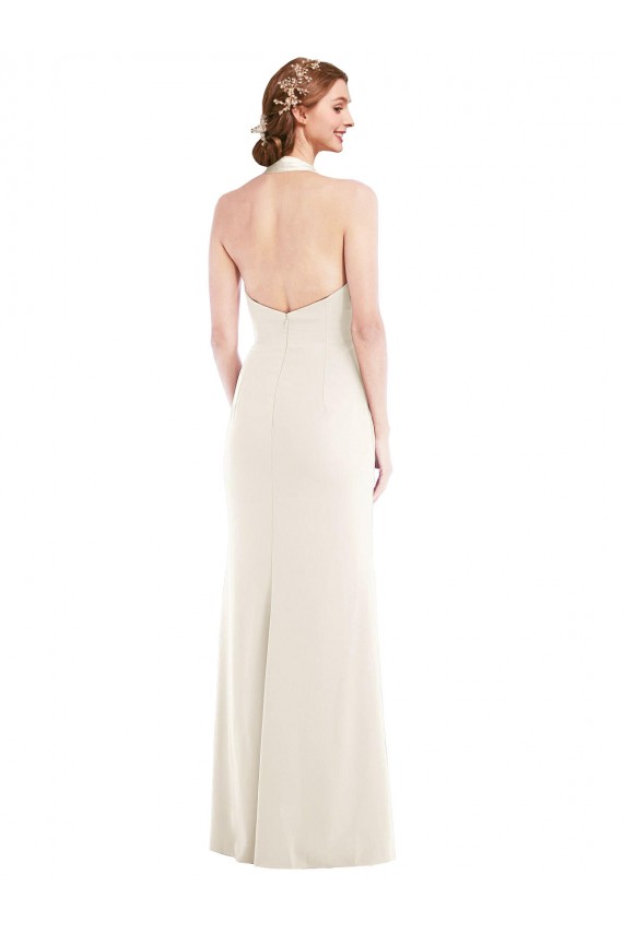 Purchase Long Sleeveless Halter Neck Trumpet Stretch Crepe Low Back Semi Formal Evening Dress Canada