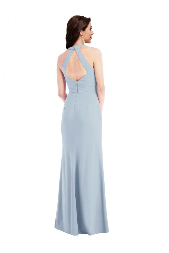 Purchase Long Sleeveless Halter Neck A-Line Stretch Crepe Maxi Evening Dress Canada
