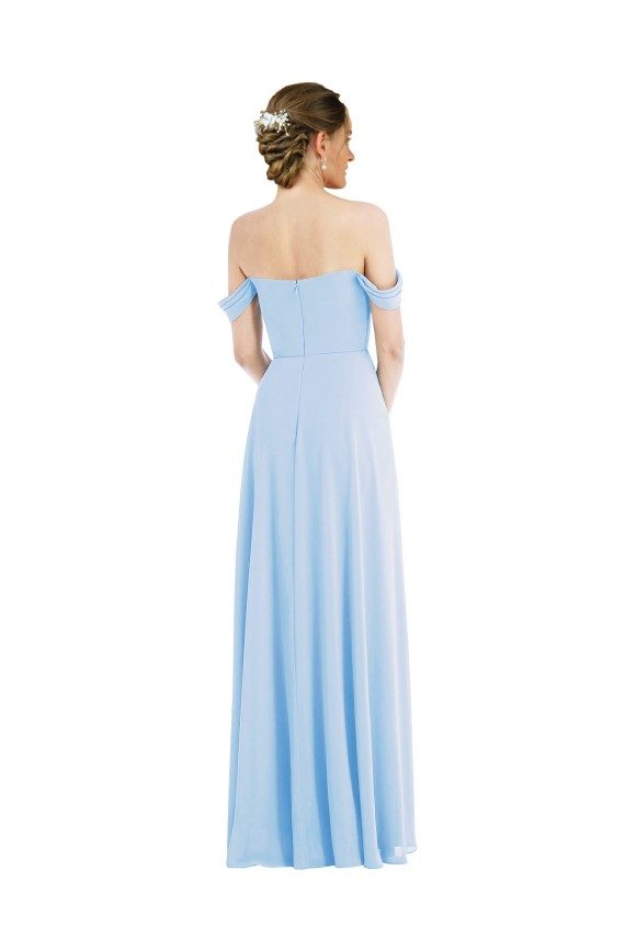 Purchase Long Sleeveless Off the Shoulder A-Line Soft Chiffon Maxi Evening Gown Canada