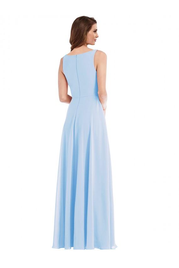 Purchase Long Sleeveless V-Neck A-Line Soft Chiffon Light Sky Blue Maxi Evening Dress Canada