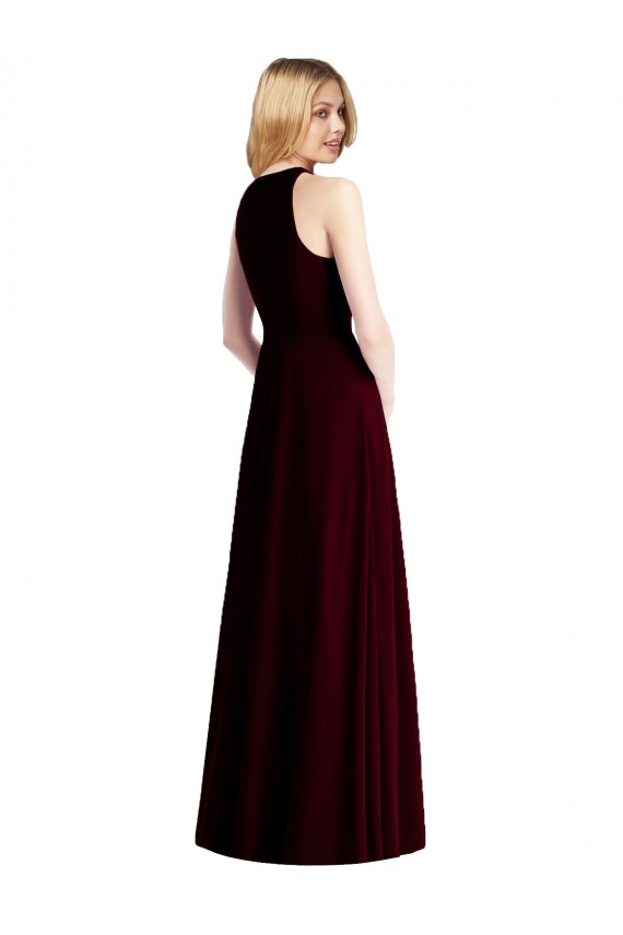 Purchase Long Sleeveless Halter Neck Trumpet Light Sky Blue Soft Chiffon Maxi Evening Dress Canada