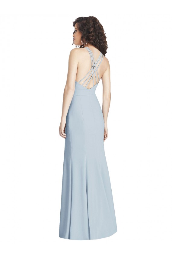 Purchase Long Sleeveless Halter Neck Trumpet Stretch Crepe Semi Formal Evening Dress Canada