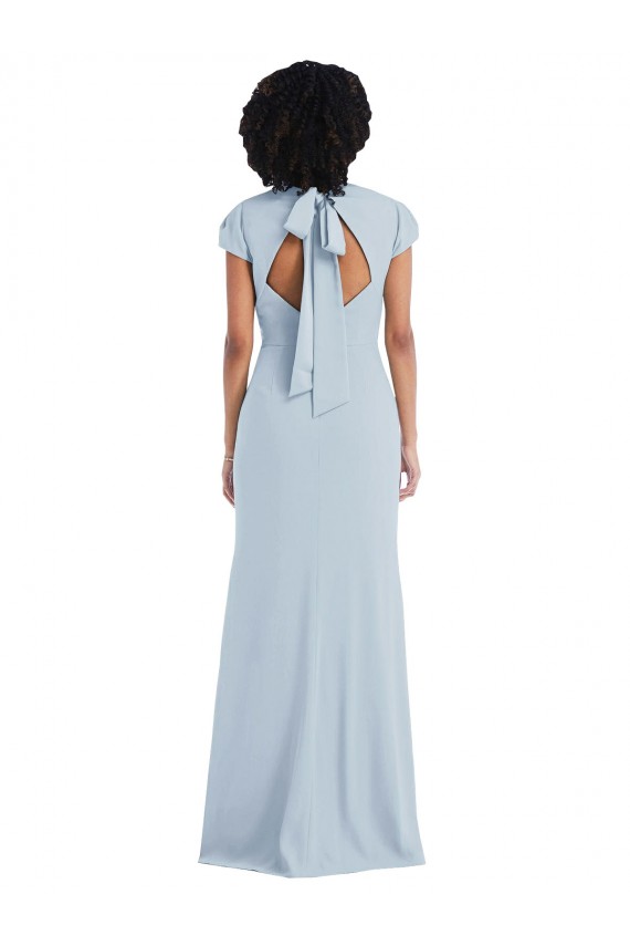 Purchase Long Cap Sleeves Jewel Neck Trumpet Stretch Crepe Semi Formal Evening Dress Canada