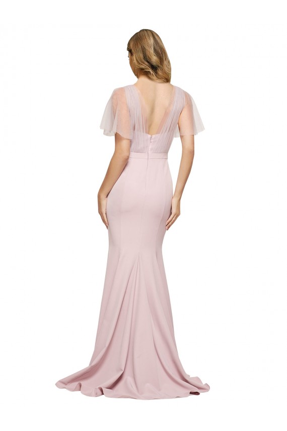 Purchase Long Short Sleeves One Shoulder Sheath Stretch Crepe & Tulle Evening Dress Canada