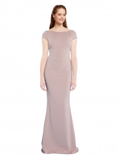 Purchase Long Cap Sleeves Boat Neck Mermaid Stretch Crepe Evening Dress Canada