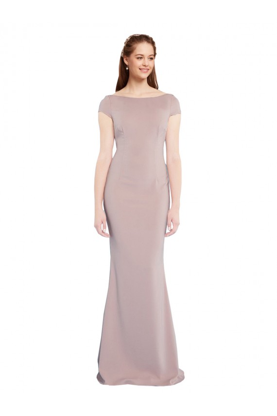 Purchase Long Cap Sleeves Boat Neck Mermaid Stretch Crepe Evening Dress Canada