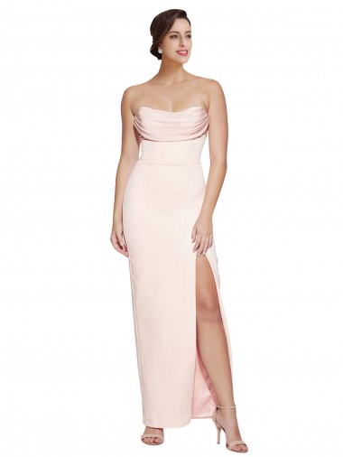 Purchase Long Sleeveless Cowl Neck Mermaid Stretch Satin Evening Dress Canada