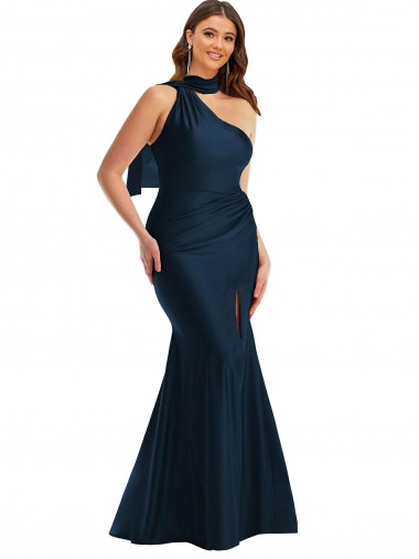 Purchase Long Sleeveless One Shoulder Mermaid Silky Satin Plus Size Evening Dress Canada