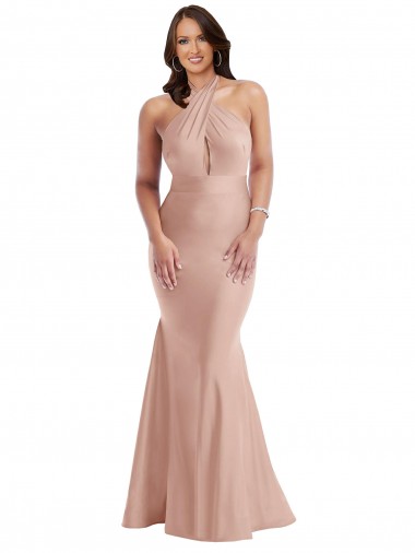 Purchase Long Sleeveless Halter Neck Mermaid Silky Satin Plus Size Evening Dress Canada