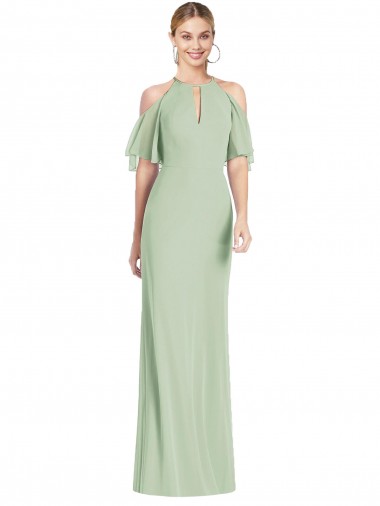 Purchase Long Cold Shoulder Halter Neck Mermaid Soft Chiffon Maxi Evening Dress Canada