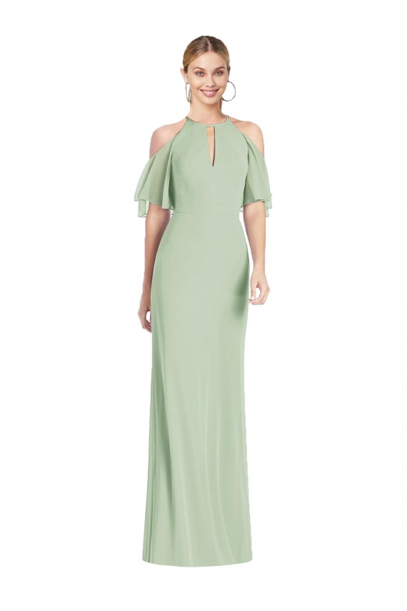 Purchase Long Cold Shoulder Halter Neck Mermaid Soft Chiffon Maxi Evening Dress Canada