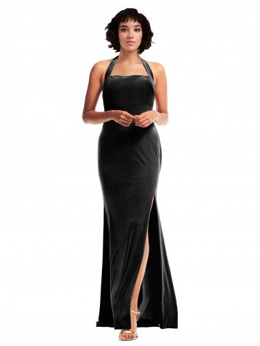 Purchase Long Sleeveless Halter Neck Mermaid Stretch Velvet Evening Dress Canada
