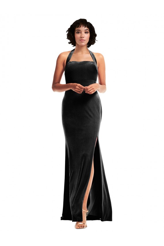 Purchase Long Sleeveless Halter Neck Mermaid Stretch Velvet Evening Dress Canada