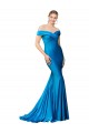 Purchase Long Sleeveless Off the Shoulder Mermaid Peacock Blue Satin Evening Dress Canada