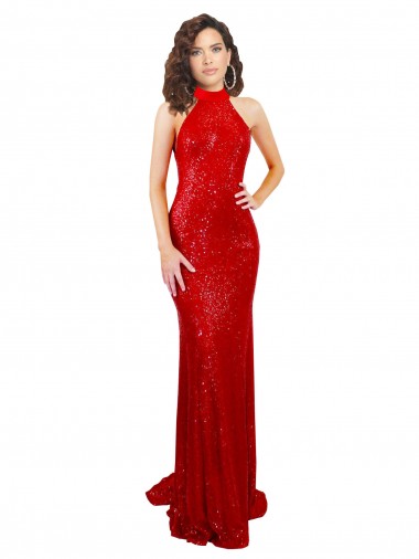 Purchase Long Sleeveless Halter Neck Mermaid Sequin Evening Dress Canada