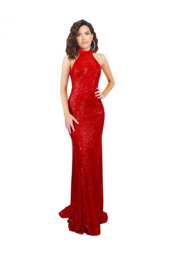 Purchase Long Sleeveless Halter Neck Mermaid Sequin Evening Dress Canada