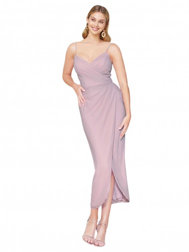 Purchase Knee Length Sleeveless Spaghetti Straps Mermaid Soft Chiffon Sexy Evening Dress Canada