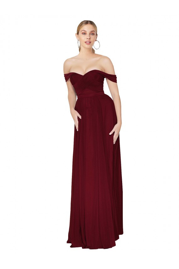 Purchase Long Sleeveless Off the Shoulder Mermaid Soft Chiffon Bridal Party Dress Canada