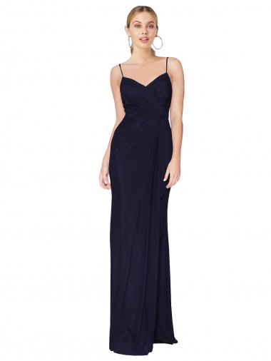 Purchase Long Sleeveless Spaghetti Straps Mermaid Soft Chiffon Dark Navy Evening Dress Canada