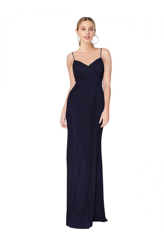 Purchase Long Sleeveless Spaghetti Straps Mermaid Soft Chiffon Dark Navy Evening Dress Canada