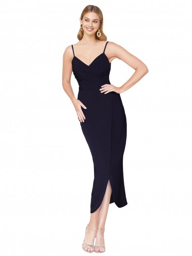 Purchase Knee Length Sleeveless Spaghetti Straps Mermaid Stretch Crepe Evening Dress Canada