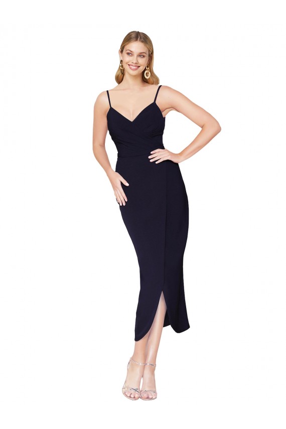 Purchase Knee Length Sleeveless Spaghetti Straps Mermaid Stretch Crepe Evening Dress Canada
