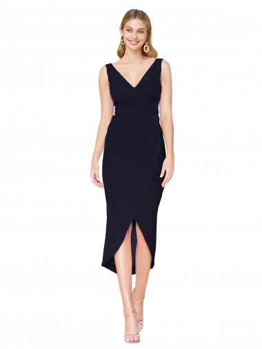 Purchase Knee Length Sleeveless V-Neck Mermaid Stretch Crepe Evening Dress Canada